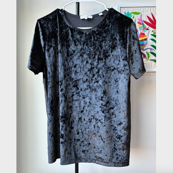 Vince Tops - Vince Black Velvet Short Sleeve Blouse - Size L